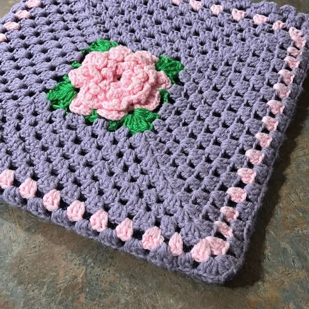 Granny Square Festival Mesh Lined Bag Purple and Pink Made in Spain